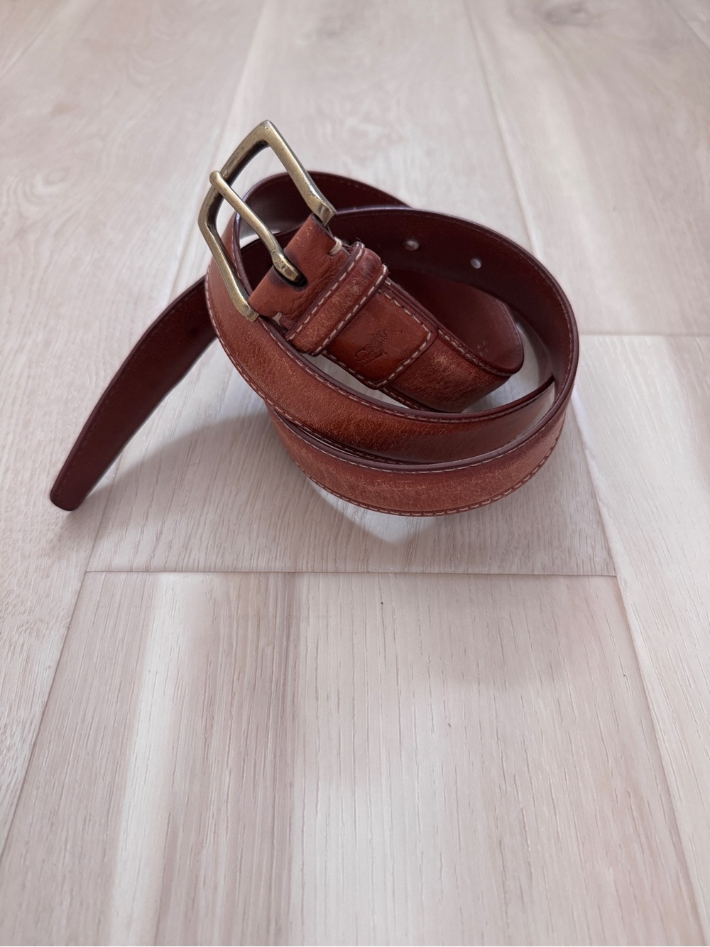 VTG Polo Ralph Lauren Genuine Leather Brown Belt Embossed Polo Logo Size 38
